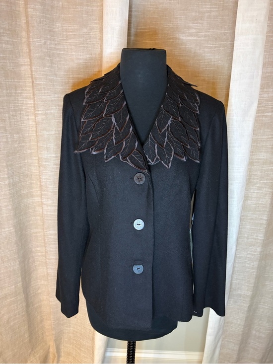 Jackets & Blazers - Women’s Black Jacket with Layered Leaf Collar